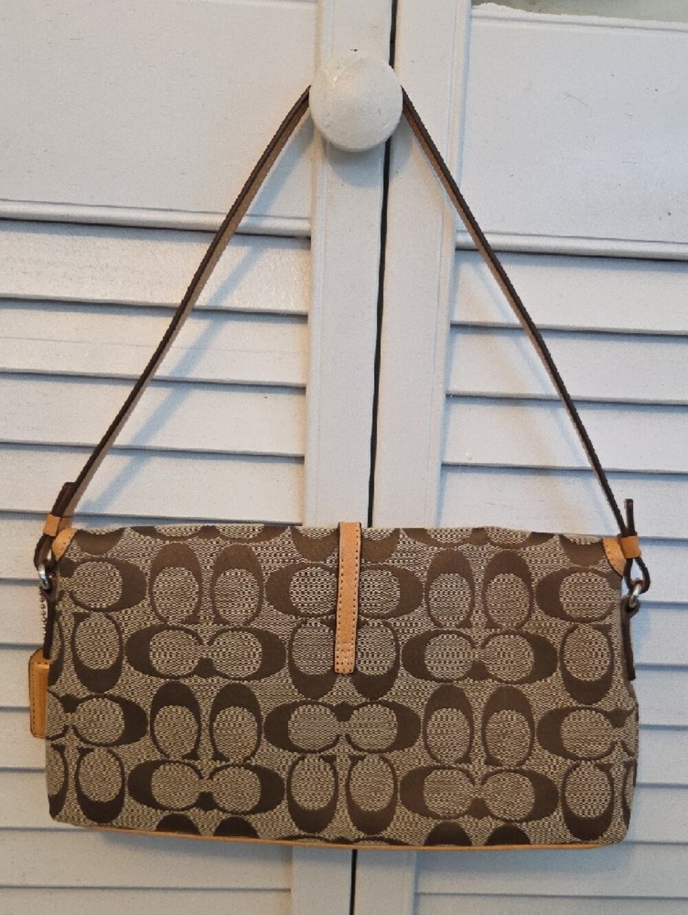 Coach Brown and Tan Signature Jacquard Shoulder Bag - Picture 3 of 6
